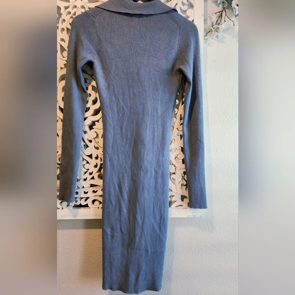 House Of Harlow 1960 Revolve Blue Collared Ribbed Knit Button Down Dress Small - Picture 13 of 15